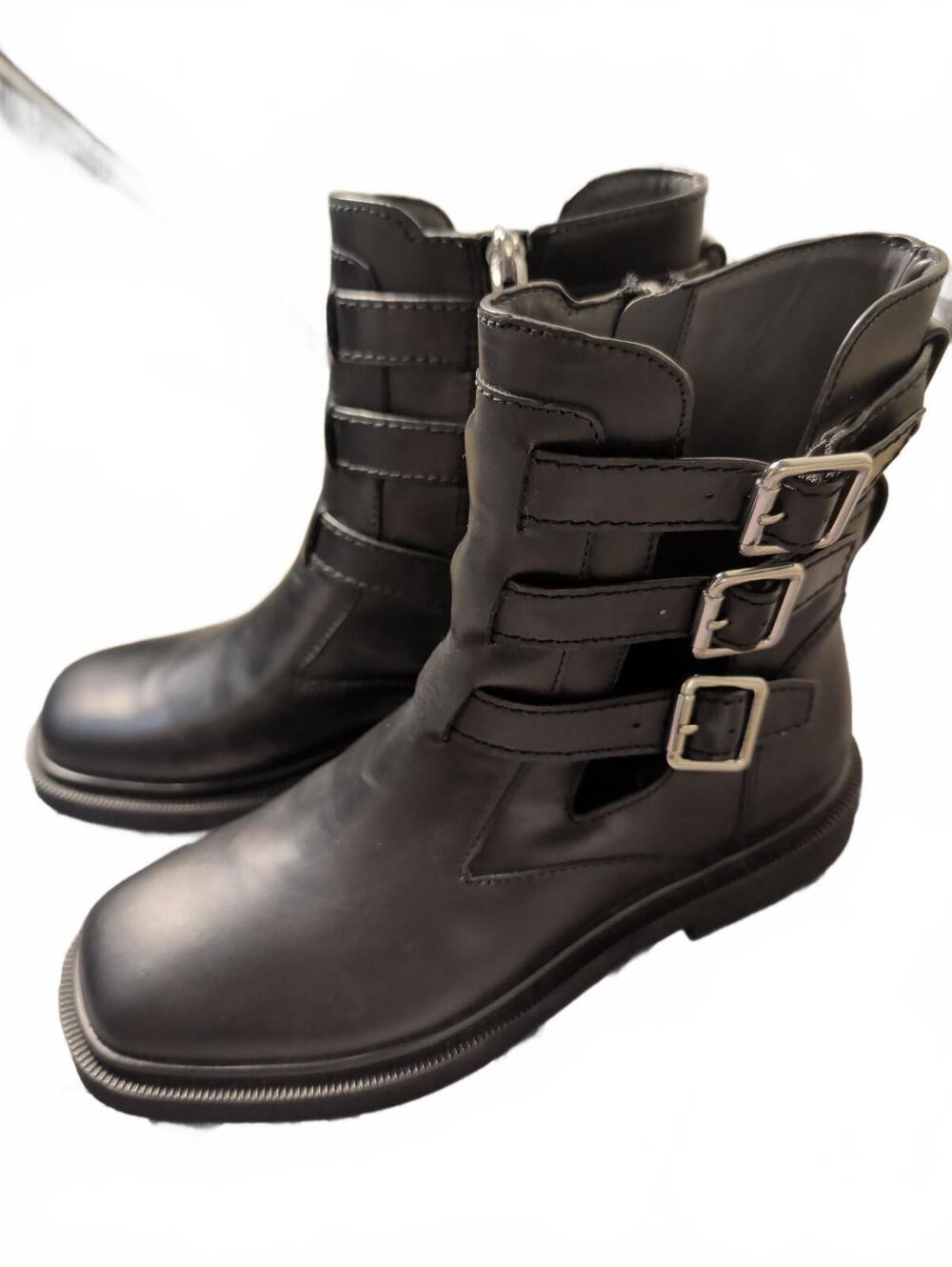 Franco Sarto Men's Black Leather Combat Boots with Buckle Straps Size 7.5M